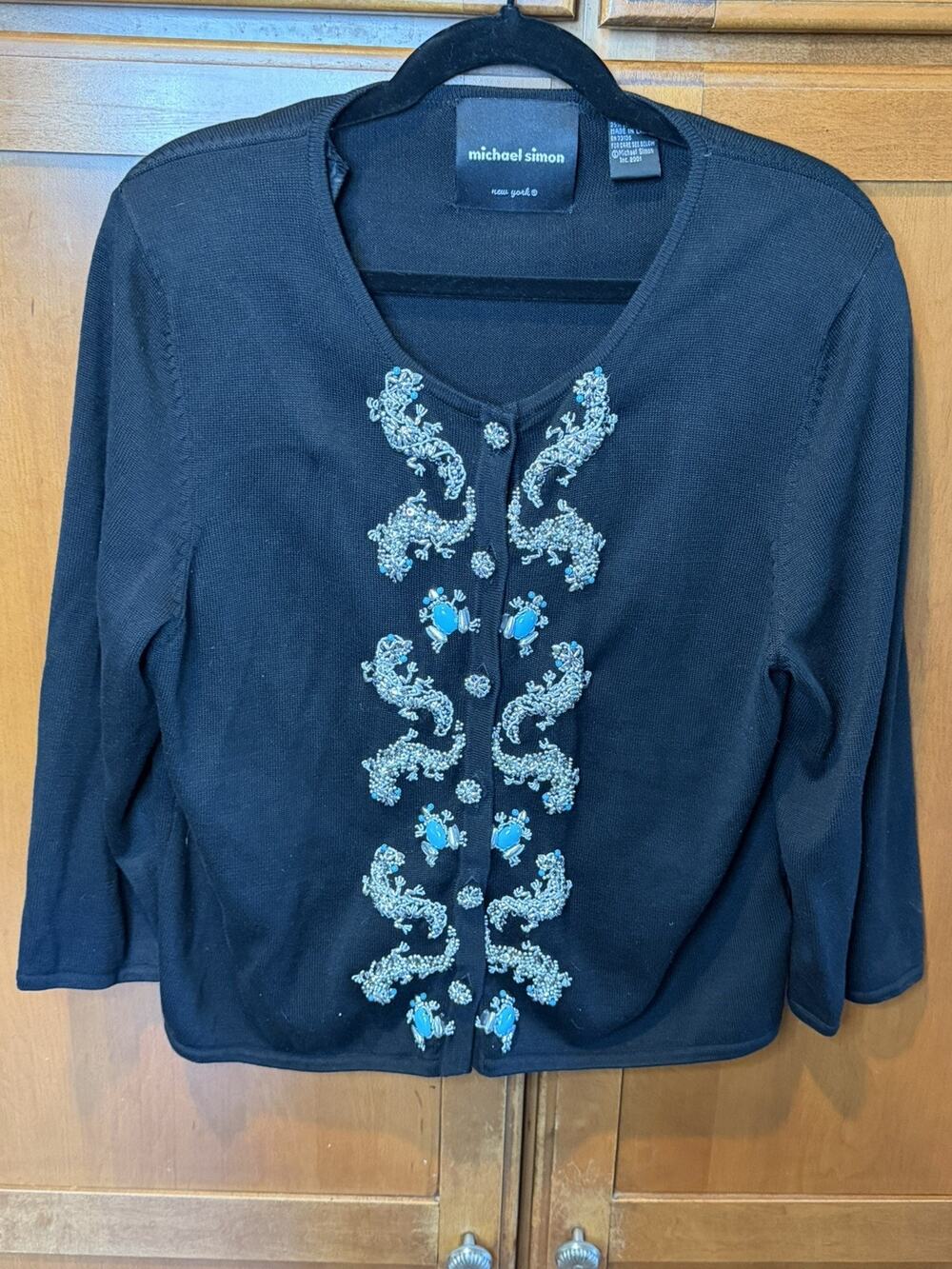 Vintage Michael Simon Sweater Silver Turquoise Perfect Medium